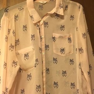 Sheer Wolf Pattern Button Down Size XL